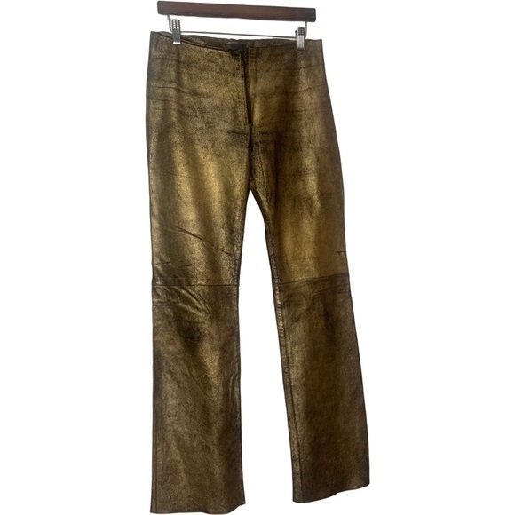 BCBGMaxAzria Pants - BCBGMaxazaria Gold Bronze Zip Front Genuine Leather Straight Leg Pants
